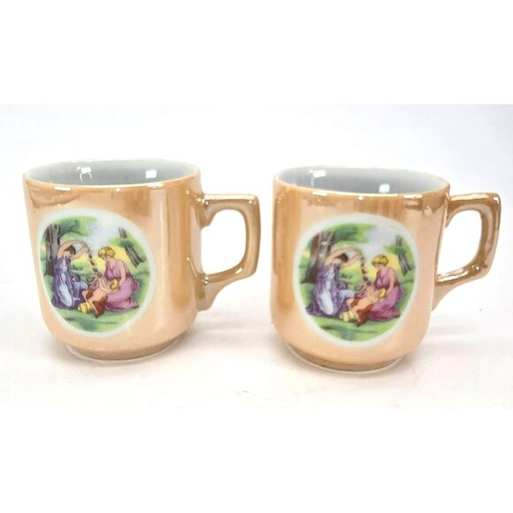 Vintage Japanese Porcelain Hand-Painted Tea/Coffee Mugs Set Of 2 Peach JE312 - Picture 4 of 6